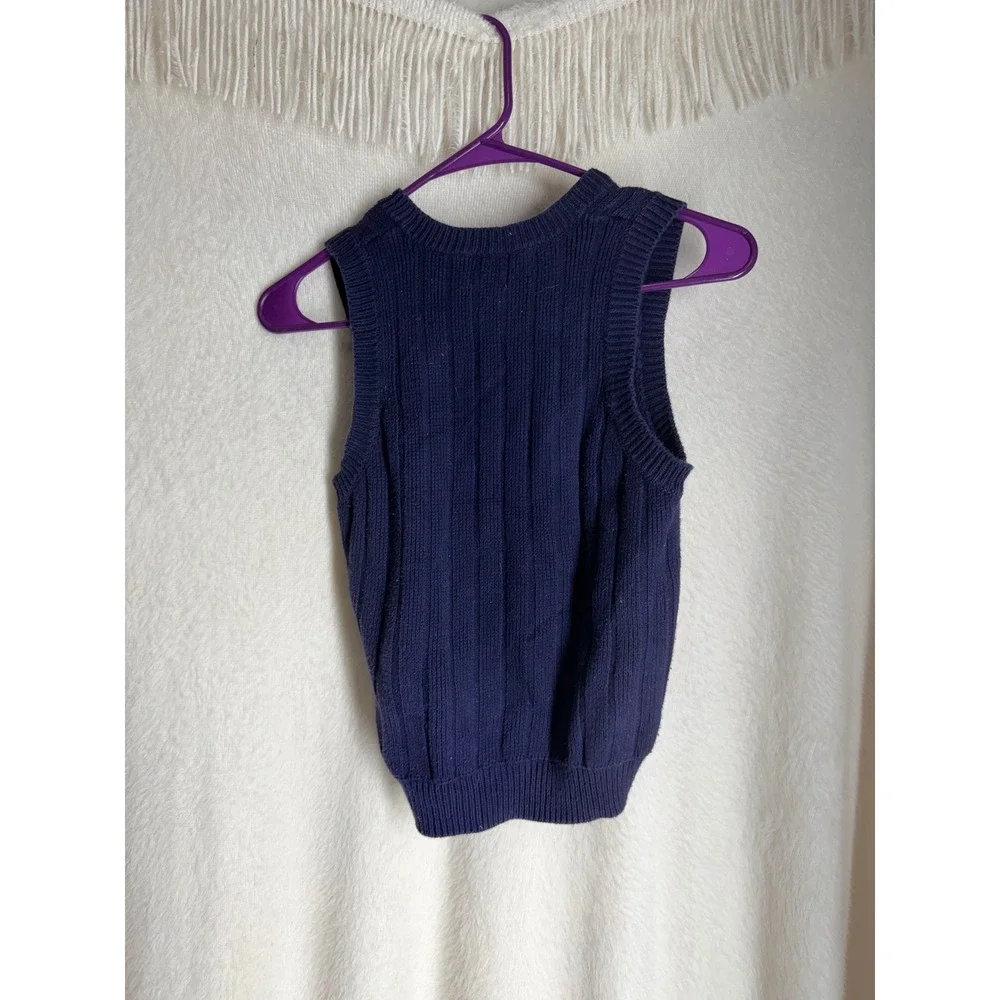 Gap Kids Navy Blue Cable Knit Sweater Vest V-Neck 100% Cotton Size S 5-6